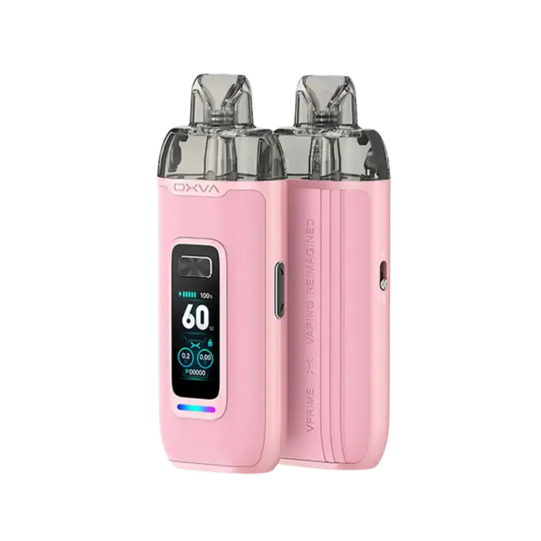 Pink OXVA VPrime pod vape kit with display screen and pod.