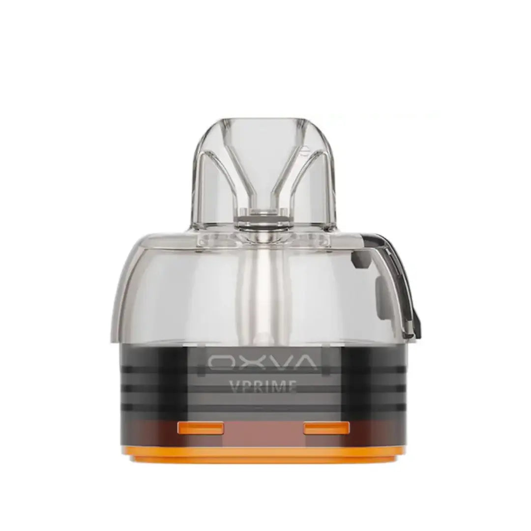 Clear OXVA VPrime replacement pod cartridge, 0.4ohm RDL, with orange base and black accents.