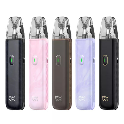 Five OXVA Xlim Go Lite Pod Kits in different colours on a white background