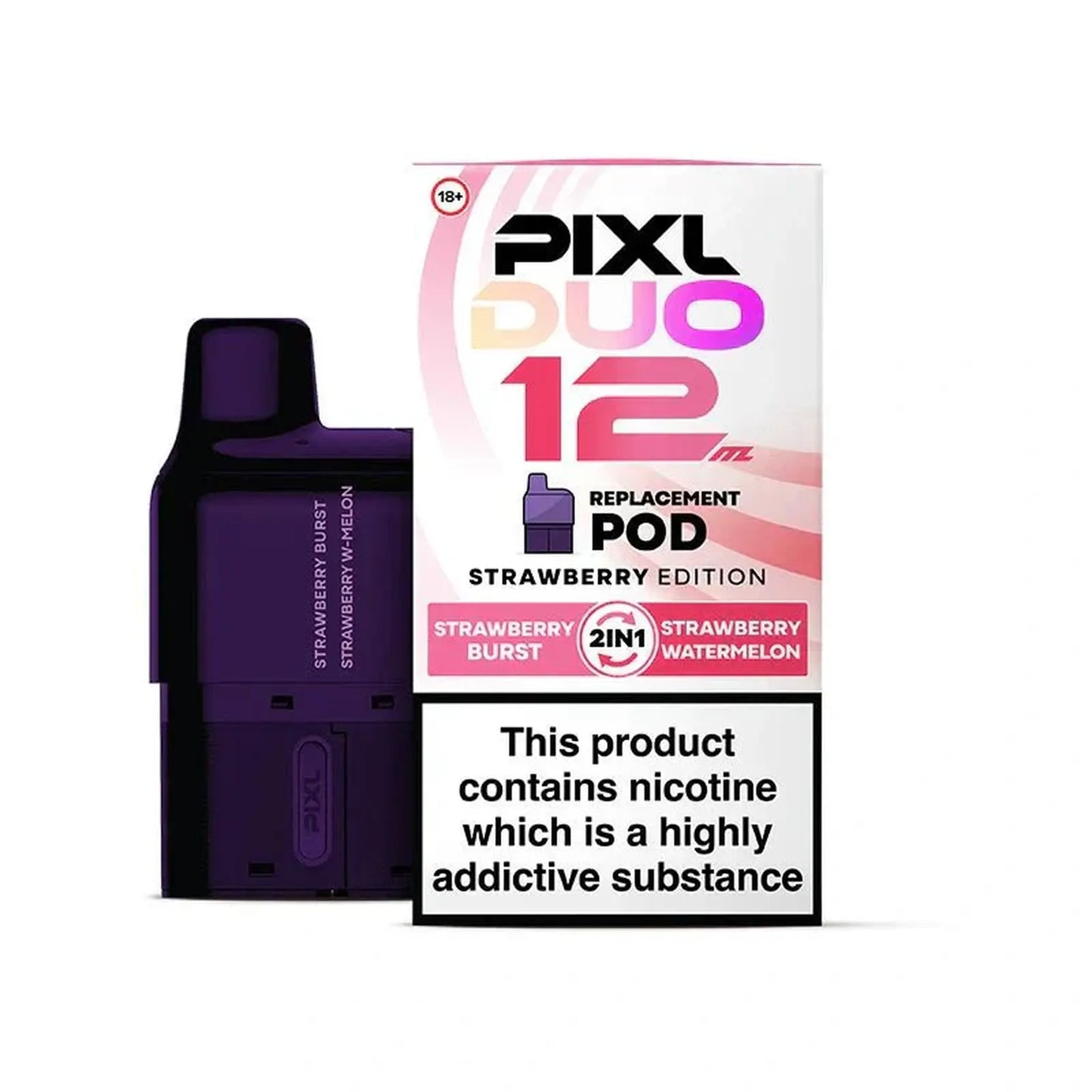 PIXL Duo 12 Replacement Pods Pack of 5, Strawberry Burst, Strawberry Watermelon Flavour 
