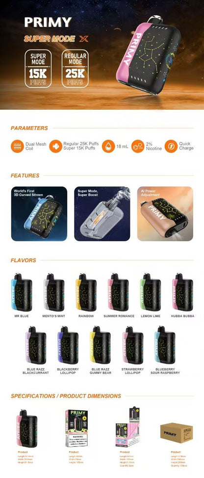 Primy PR25000 Puffs Prefilled Vape Pod Kit Box of 5, Aj Super Store