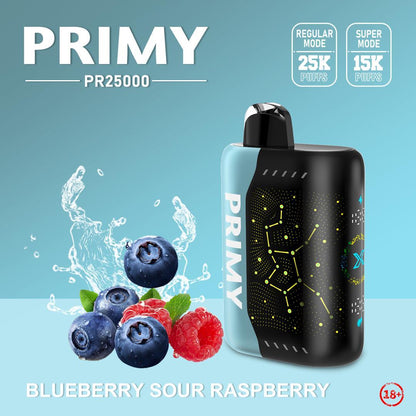 Primy PR25000 Puffs Prefilled Vape Pod Kit Box of 5, Blueberry Sour Raspberry Flavour