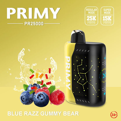 Primy PR25000 Puffs Prefilled Vape Pod Kit Box of 5, Blue Razz Gummy Bear Flavour