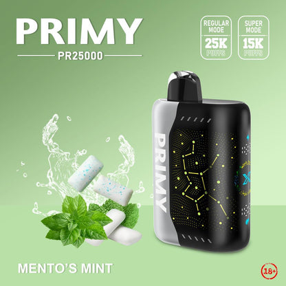 Primy PR25000 Puffs Prefilled Vape Pod Kit Box of 5, Mentos Mint Flavour