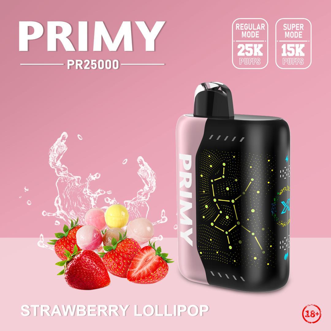 Primy PR25000 Puffs Prefilled Vape Pod Kit Box of 5, Strawberry Lollipop Flavour