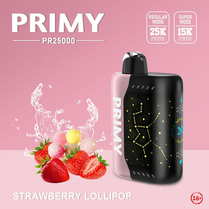Primy PR25000 Puffs Prefilled Vape Pod Kit Box of 5, Strawberry Lollipop Flavour