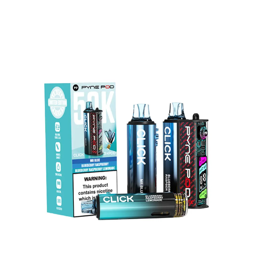 Pyne Pod 50K Vape Kit Blue Edition - 3 different flavours one Kit - Mr Blue - Blueberry Raspberry - Blueberry Raspberry Lemonade