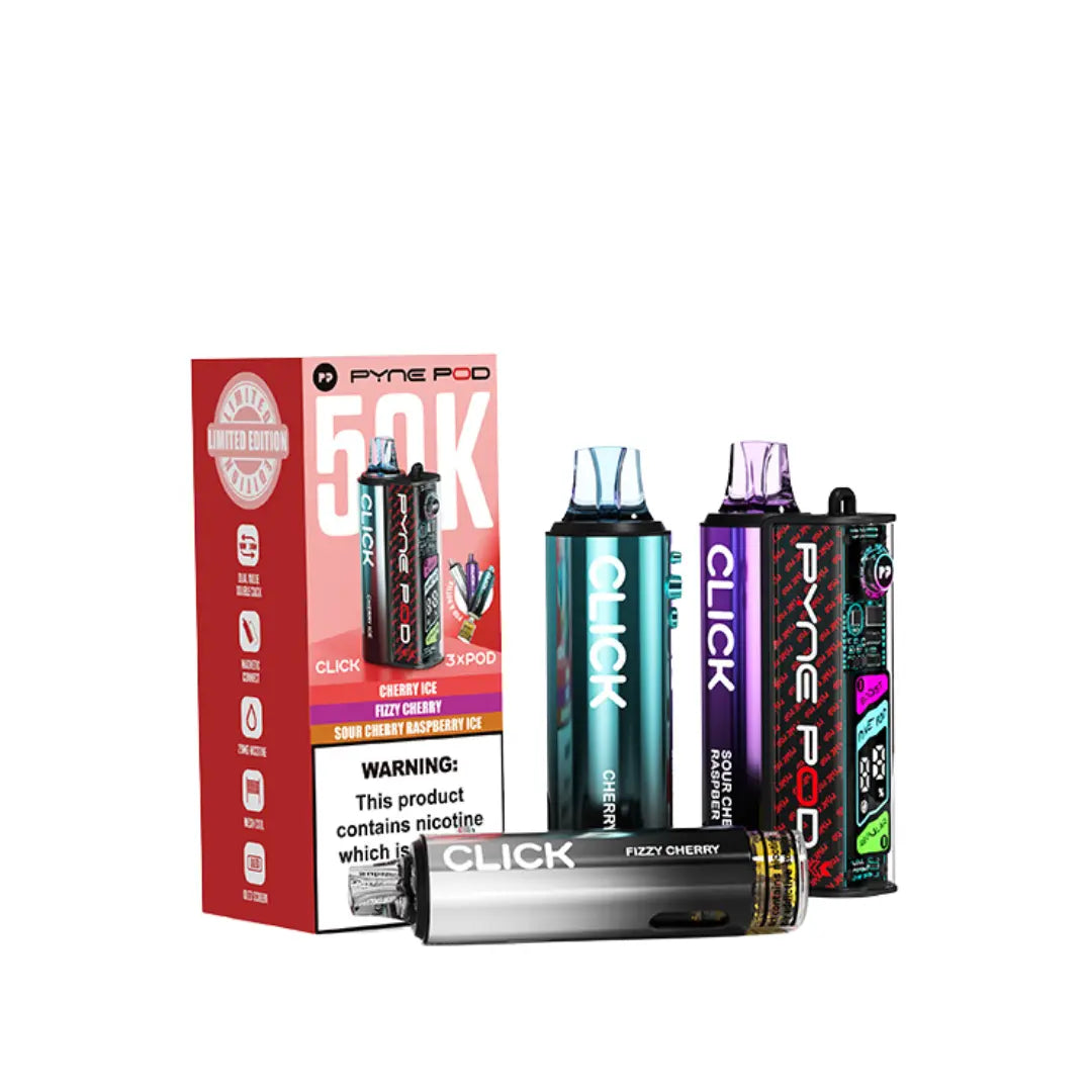 Pyne Pod 50K Vape Kit Cherry Edition - 3 different Flavours - Cherry Ice - Fizzy Cherry - Sour Cherry Raspberry Ice