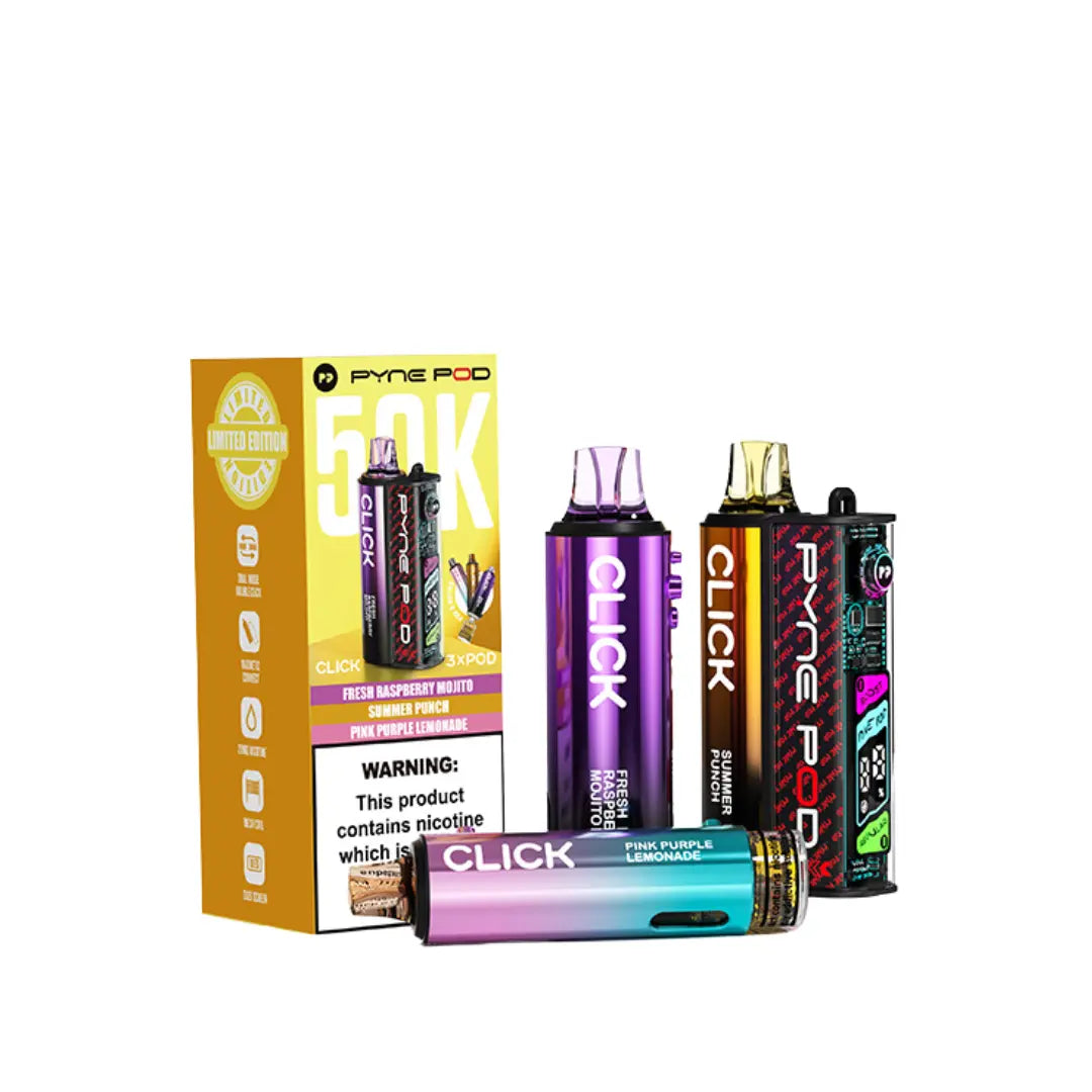 Pyne Pod 50K Vape Kit Drinks Edition - 3 Different Flavours - Fresh Raspberry Mojito - Summer Punch - Pink Purple Lemonade