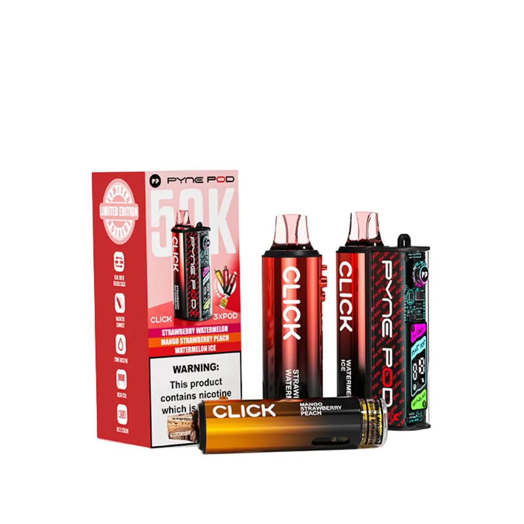 Pyne Pod 50K Vape Kit Red Edition - 3 Flavours - Strawberry Watermelon - Mango Strawberry Peach - Watermelon Ice