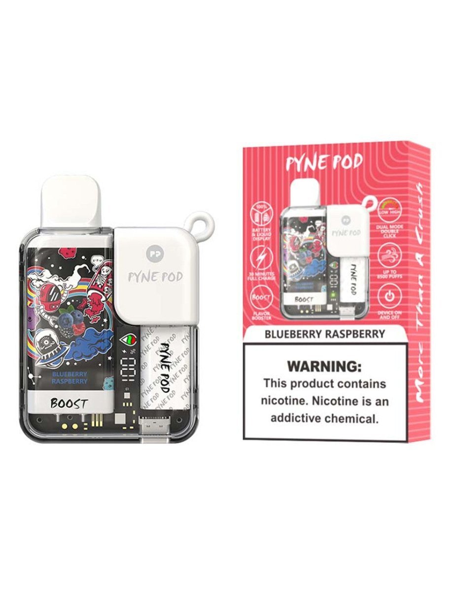 Pyne Pod Boost 8500 Puffs Prefilled Vape Pod Kit Box of 10, Blueberry Raspberry Flavour