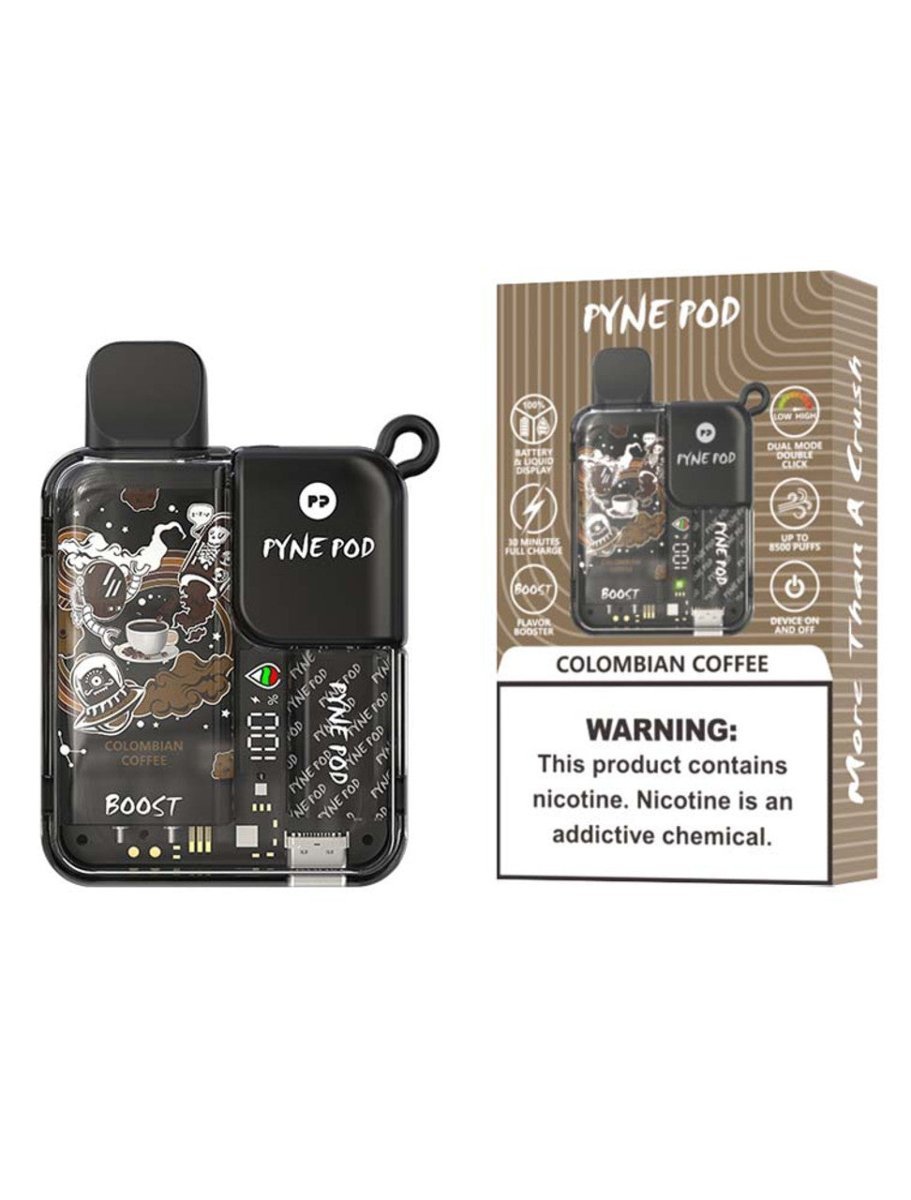 Pyne Pod Boost 8500 Puffs Prefilled Vape Pod Kit Box of 10, Colombian Coffee Flavour