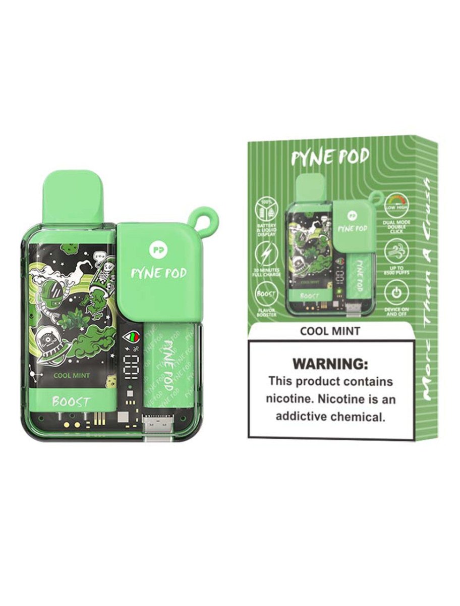 Pyne Pod Boost 8500 Puffs Prefilled Vape Pod Kit Box of 10, Cool Mint Flavour