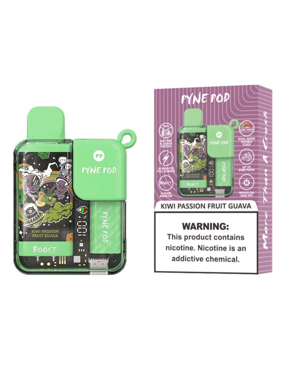 Pyne Pod Boost 8500 Puffs Prefilled Vape Pod Kit Box of 10, Kiwi Passion Fruit Guava Flavour