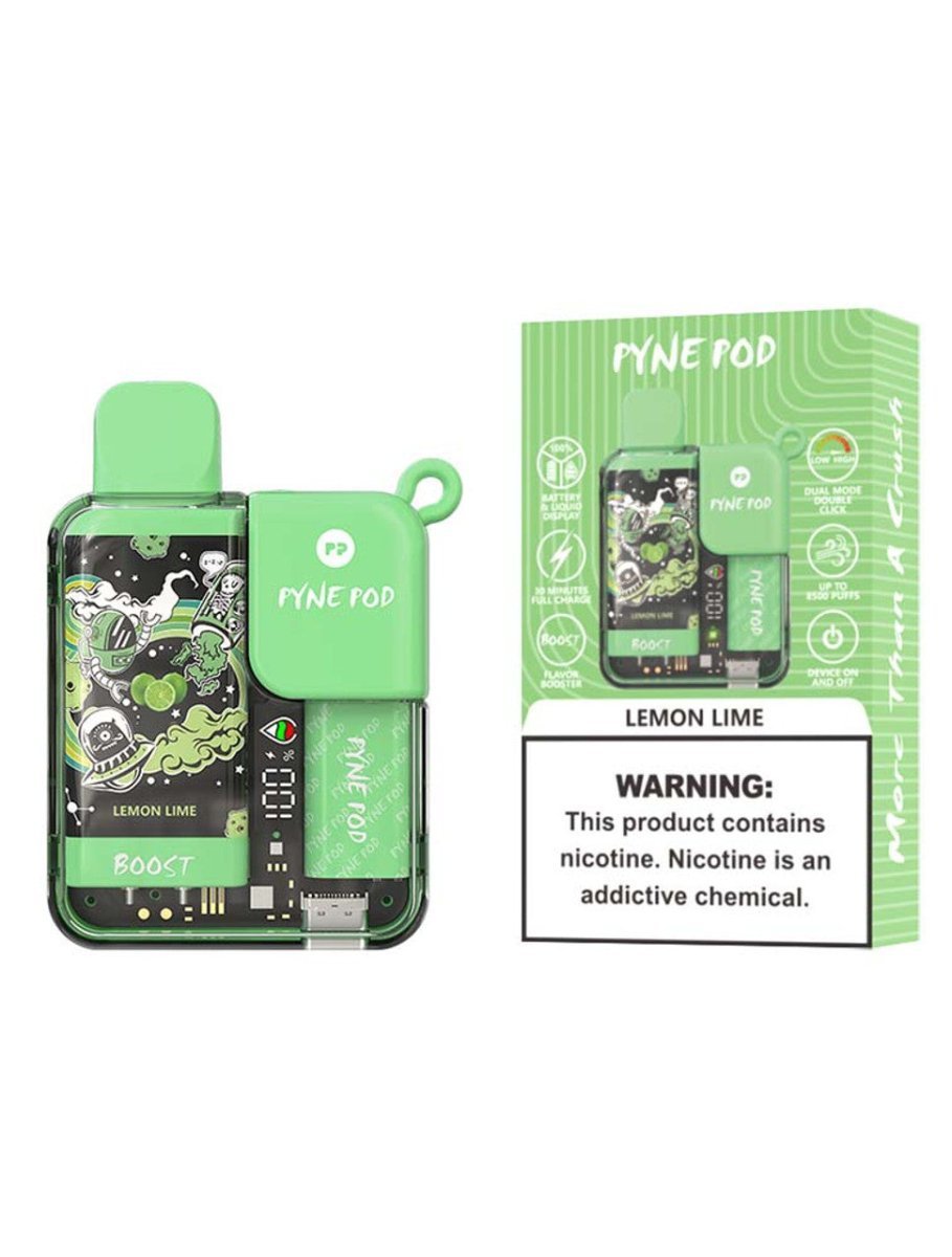Pyne Pod Boost 8500 Puffs Prefilled Vape Pod Kit Box of 10, Lemon Lime Flavour