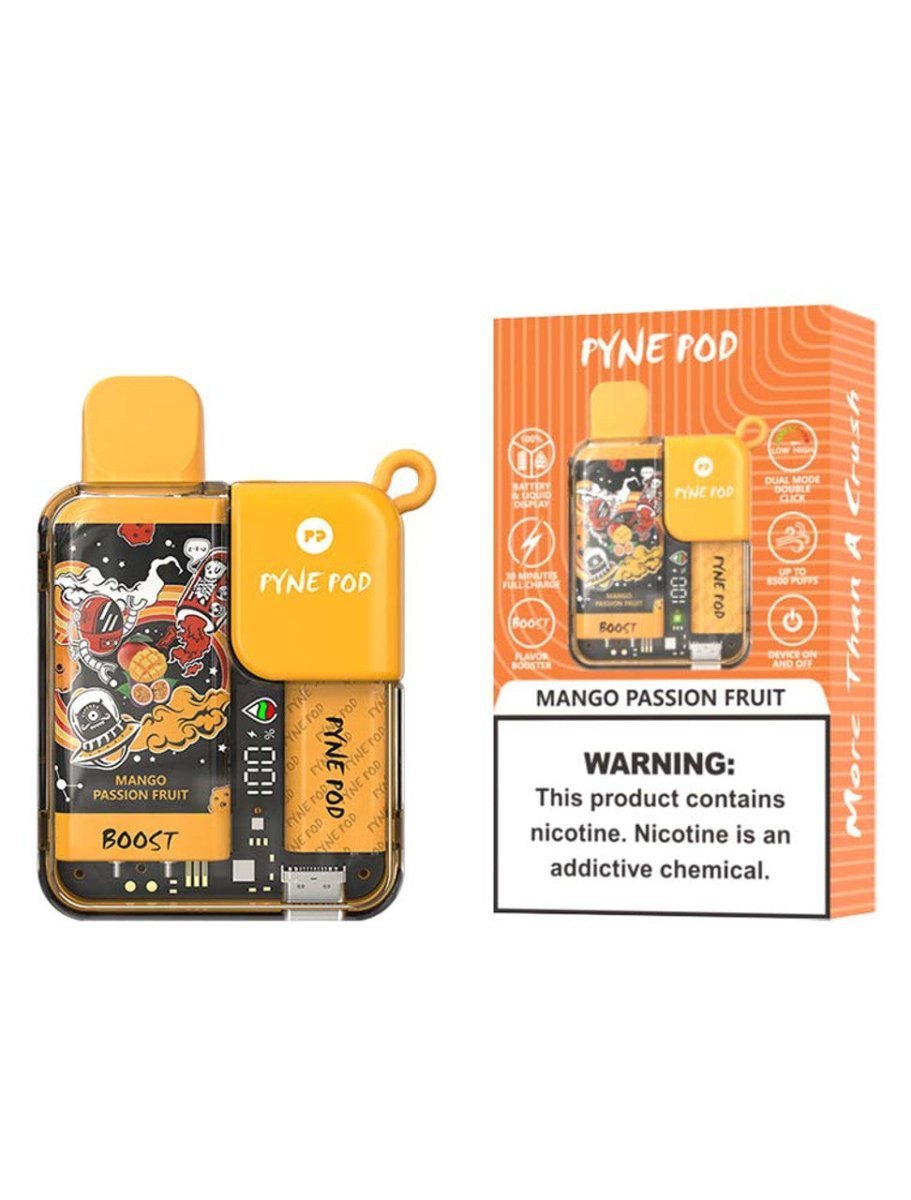 Pyne Pod Boost 8500 Puffs Prefilled Vape Pod Kit Box of 10, Mango Passion Fruit Flavour