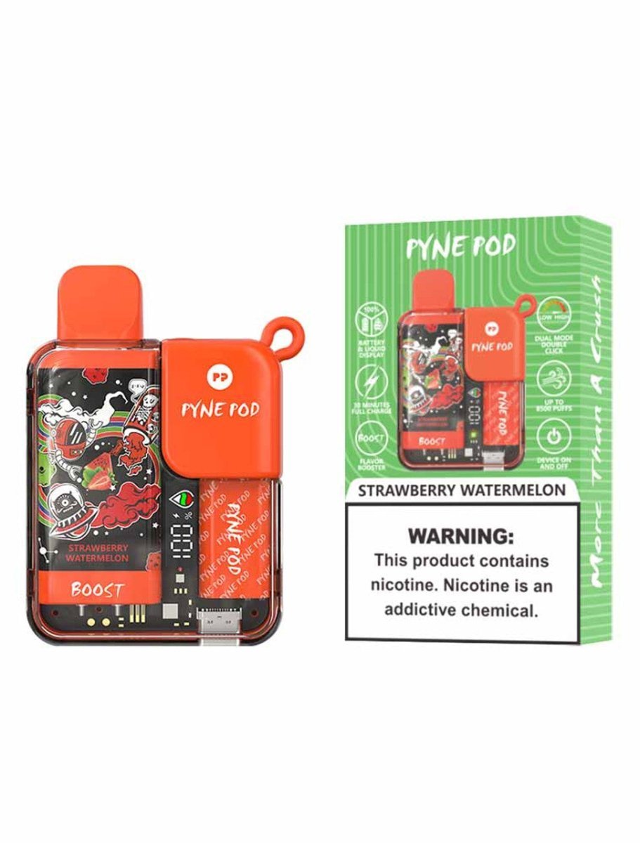 Pyne Pod Boost 8500 Puffs Prefilled Vape Pod Kit Box of 10, Strawberry Watermelon Flavour