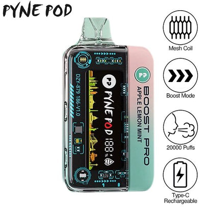Pyne Pod Boost Pro 20000 Puffs Prefilled Vape Kit Box of 5, Apple Lemon Mint Flavour