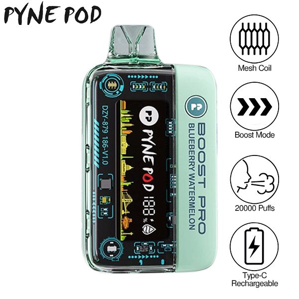 Pyne Pod Boost Pro 20000 Puffs Prefilled Vape Kit Box of 5, Blueberry Watermelon Flavour