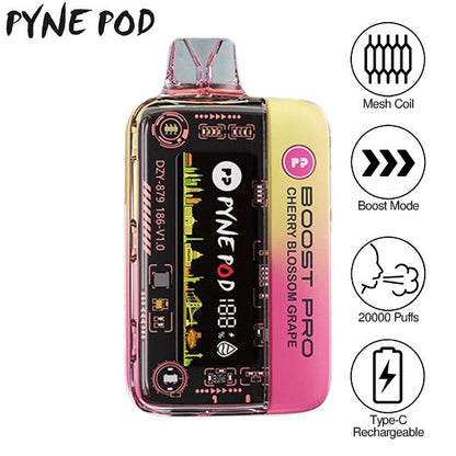 Pyne Pod Boost Pro 20000 Puffs Prefilled Vape Kit Box of 5, Cherry Blossom Grape Flavour