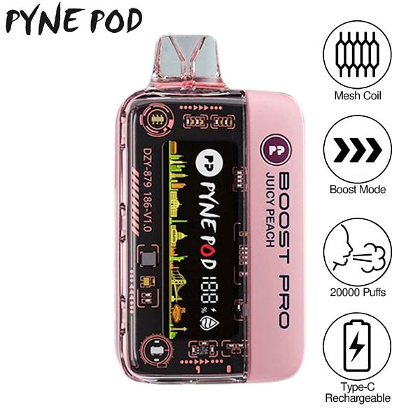 Pyne Pod Boost Pro 20000 Puffs Prefilled Vape Kit Box of 5, Juicy Peach Flavour