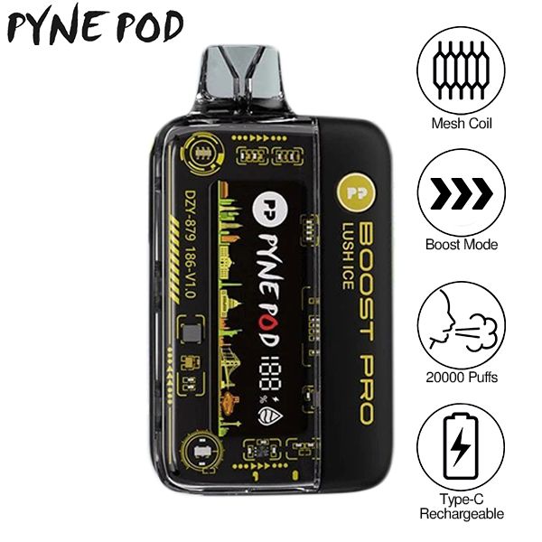 Pyne Pod Boost Pro 20000 Puffs Prefilled Vape Kit Box of 5, Lush Ice Flavour