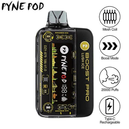 Pyne Pod Boost Pro 20000 Puffs Prefilled Vape Kit Box of 5, Lush Ice Flavour