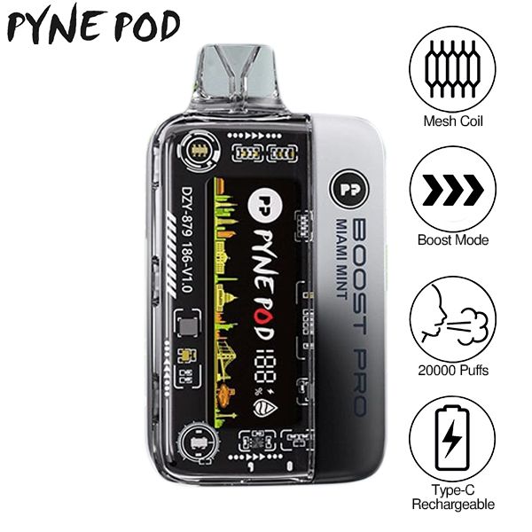 Pyne Pod Boost Pro 20000 Puffs Prefilled Vape Kit Box of 5, Miami Mint Flavour