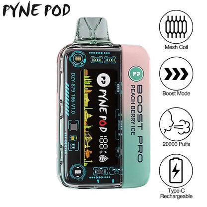Pyne Pod Boost Pro 20000 Puffs Prefilled Vape Kit Box of 5, Peach Berry Ice Flavour