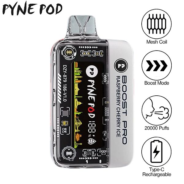 Pyne Pod Boost Pro 20000 Puffs Prefilled Vape Kit Box of 5, Raspberry Cherry Ice Flavour
