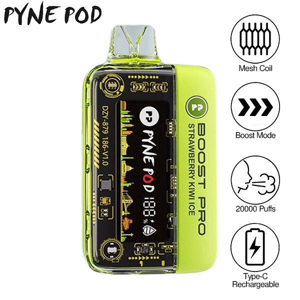 Pyne Pod Boost Pro 20000 Puffs Prefilled Vape Kit Box of 5, Strawberry Kiwi Ice Flavour