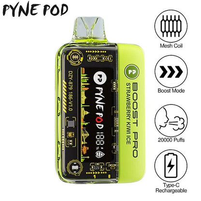 Pyne Pod Boost Pro 20000 Puffs Prefilled Vape Kit Box of 5, Strawberry Kiwi Ice Flavour