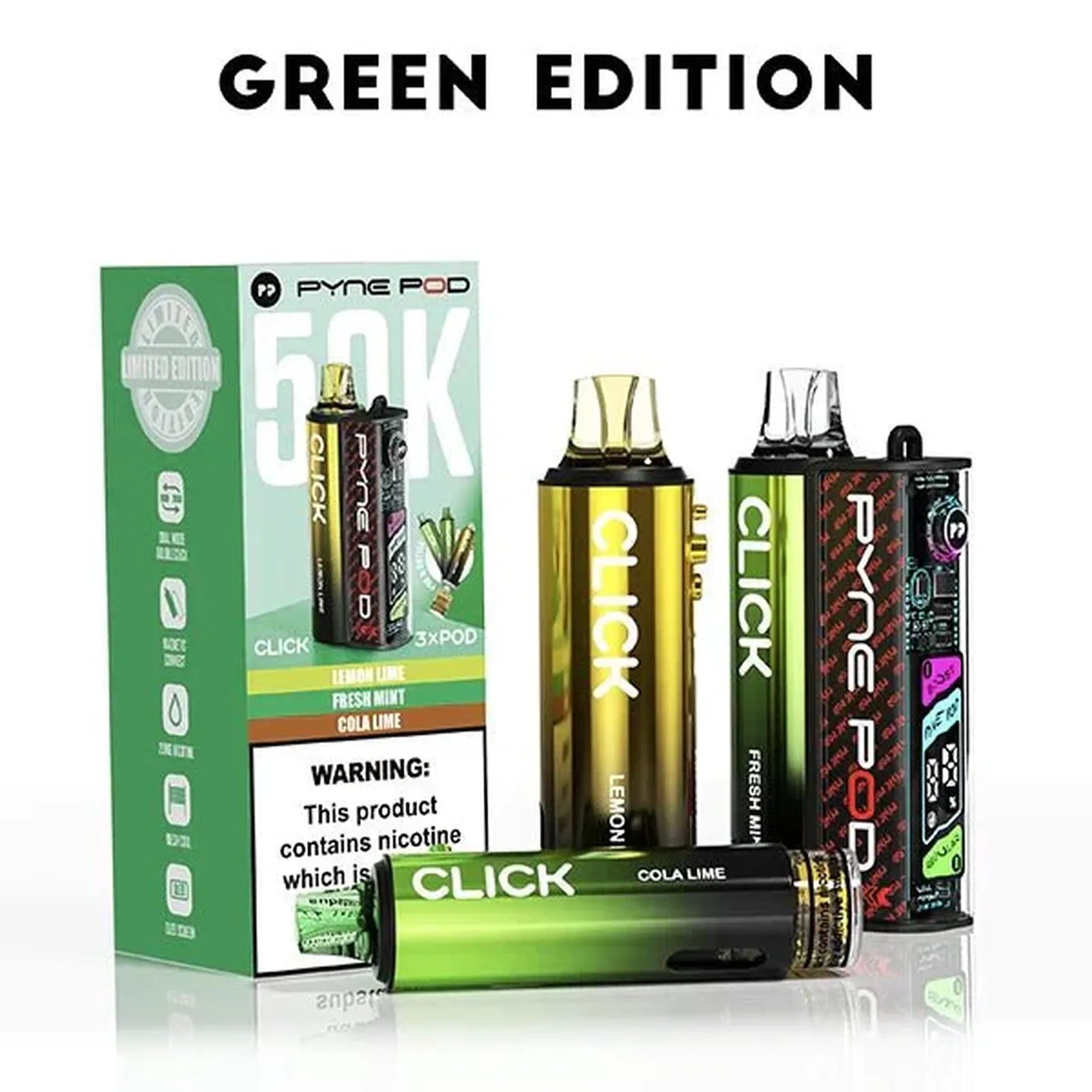 Pyne Pod Click 50k Prefilled Pod Vape Kit Box of 5, Green Edition