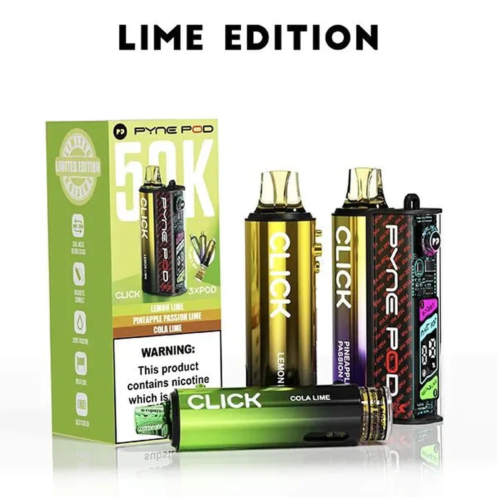Pyne Pod Click 50k Prefilled Pod Vape Kit Box of 5, Lime Edition