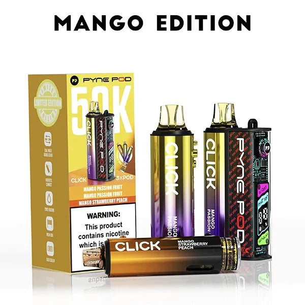 Pyne Pod Click 50k Prefilled Pod Vape Kit Box of 5, Mango Edition