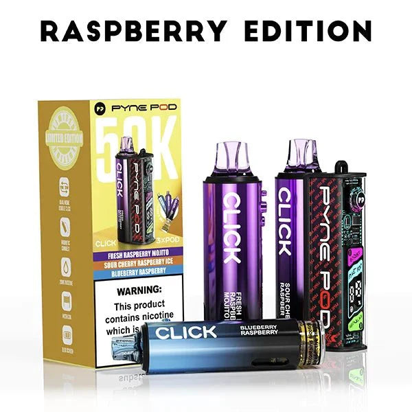 Pyne Pod Click 50k Prefilled Pod Vape Kit Box of 5, Raspberry Edition