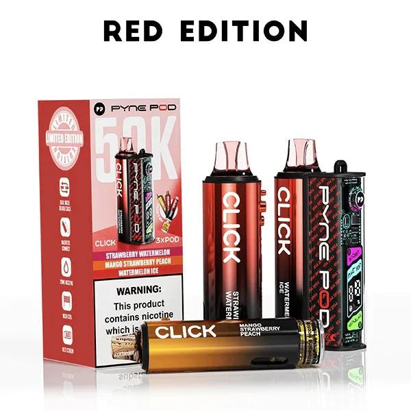 Pyne Pod Click 50k Prefilled Pod Vape Kit Box of 5, Red Edition