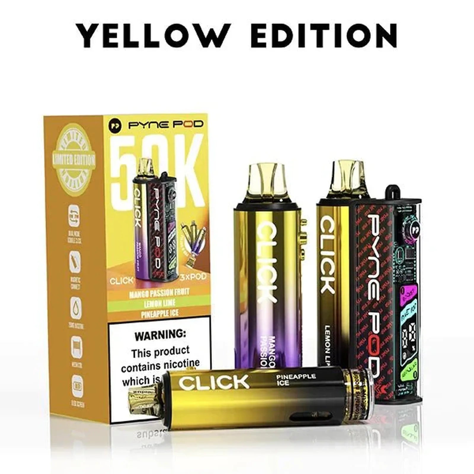 Pyne Pod Click 50k Prefilled Pod Vape Kit Box of 5, Yellow Edition