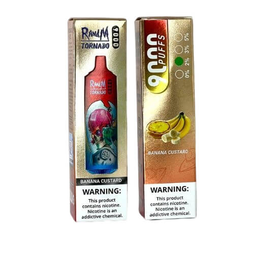 RandM Tornado 9000 Puffs Prefilled Vape Pod Kit Box of 10, Banana Custrad Flavour