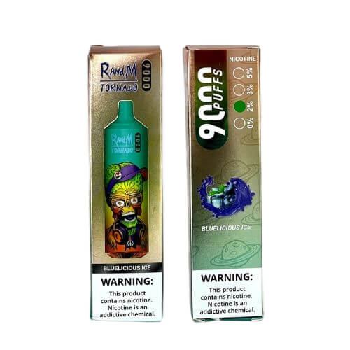 RandM Tornado 9000 Puffs Prefilled Vape Pod Kit Box of 10, Blue Licious Ice Flavour