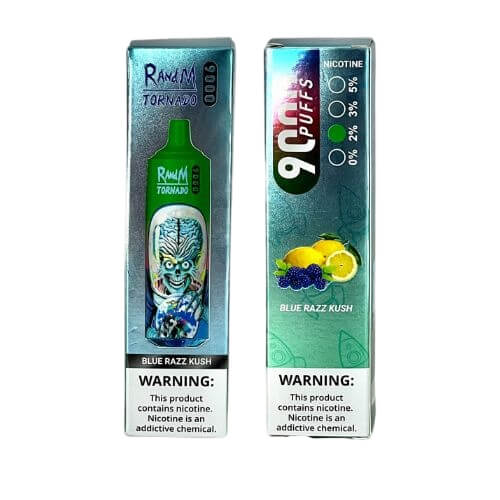RandM Tornado 9000 Puffs Prefilled Vape Pod Kit Box of 10, Blue Razz Kush Flavour