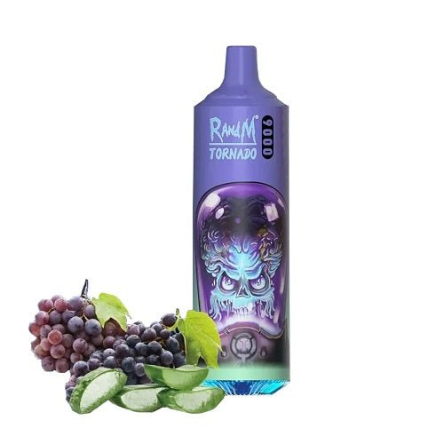 RandM Tornado 9000 Puffs Prefilled Vape Pod Kit Box of 10, Grape Flavour