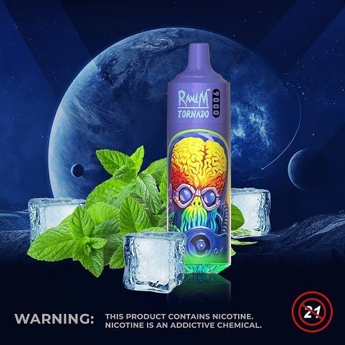 RandM Tornado 9000 Puffs Prefilled Vape Pod Kit Box of 10, Mint Flavour
