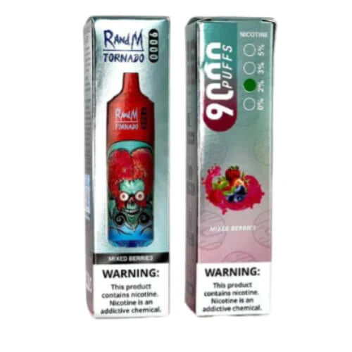 RandM Tornado 9000 Puffs Prefilled Vape Pod Kit Box of 10, Mixed Berries Flavour
