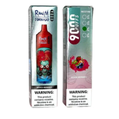 RandM Tornado 9000 Puffs Prefilled Vape Pod Kit Box of 10, Mixed Berries Flavour