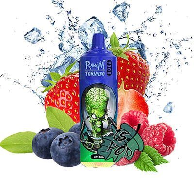 RandM Tornado 9000 Puffs Prefilled Vape Pod Kit Box of 10, Mr Blue Flavour