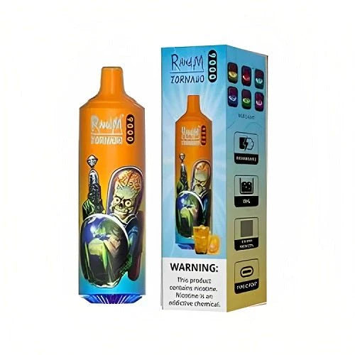 RandM Tornado 9000 Puffs Prefilled Vape Pod Kit Box of 10, Orange Flavour