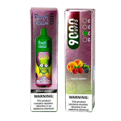 RandM Tornado 9000 Puffs Prefilled Vape Pod Kit Box of 10, Peach Berry Flavour