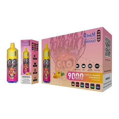 RandM Tornado 9000 Puffs Prefilled Vape Pod Kit Box of 10, Peach Mango Pineapple Flavour