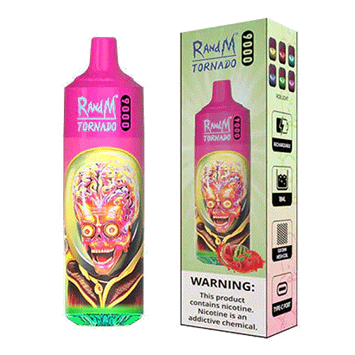 RandM Tornado 9000 Puffs Prefilled Vape Pod Kit Box of 10, Raspberry Watermelon Flavour